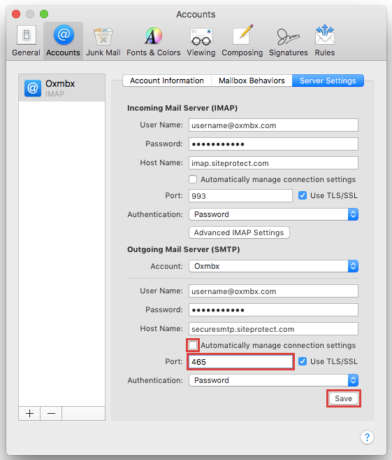 configurations for roadrunner email on a mac